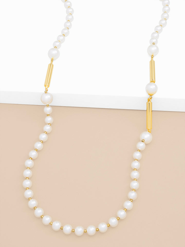 LONG PEARL NECKLACE W/METAL BAR