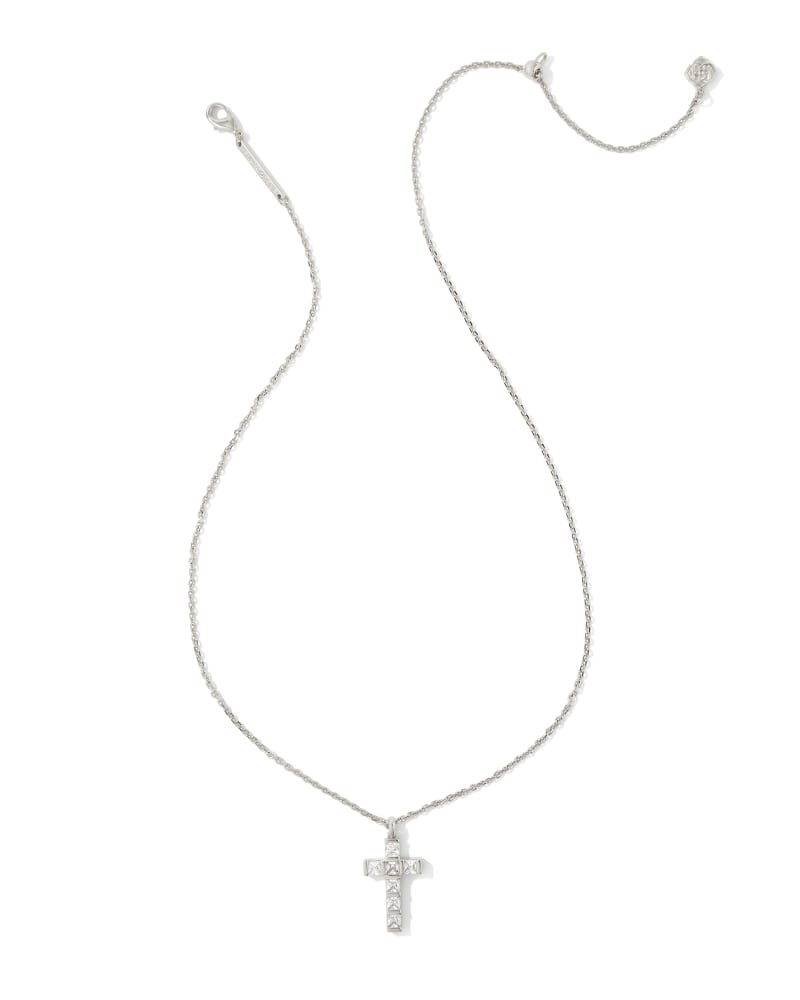 GRACIE CROSS SHORT PENDANT NECKLACE - SILVER WHITE CRYSTAL