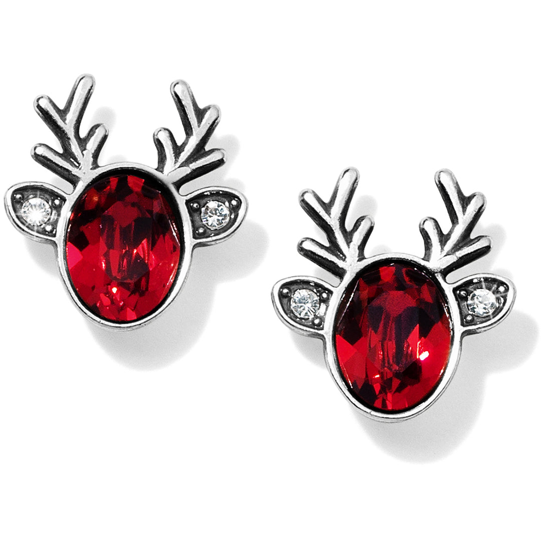 REINDEER GLITZ MINI POST EARRINGS - SILVER-RED