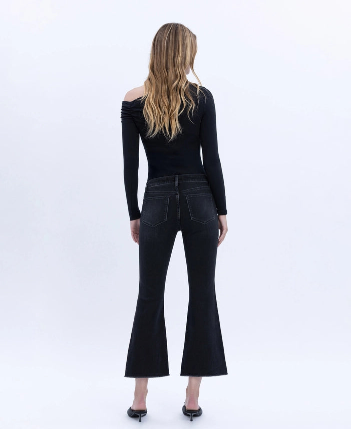 VERVET MID RISE SUPER SOFT CROP FLARE JEANS - BLACK - 27" INSEAM