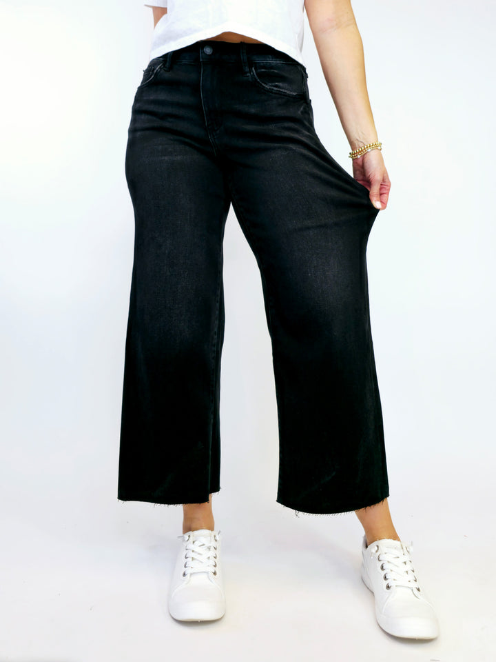 VERVET HIGH RISE SUPER SOFT CROP SLIM WIDE LEG JEANS - 26" INSEAM - BLACK