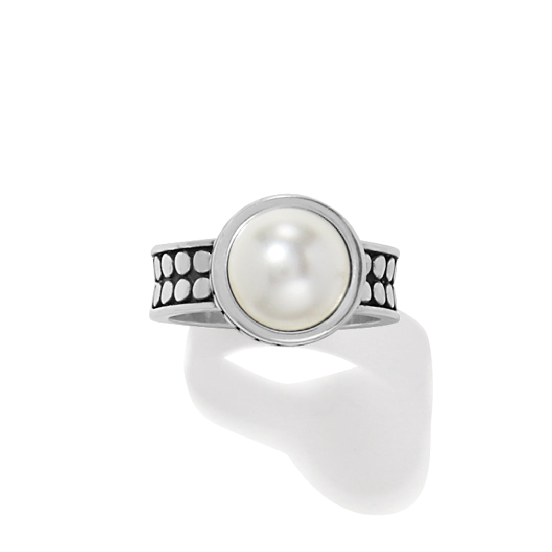 PEBBLE DOT PEARL WIDE BAND RING - SILVER-PEARL - SIZE 6