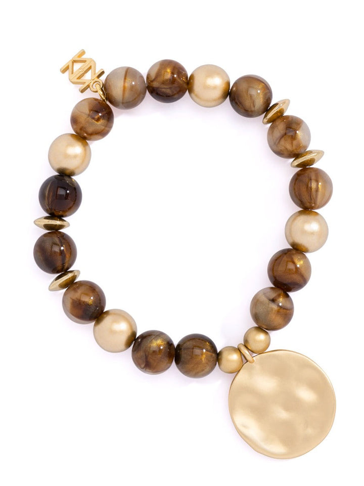 IRIDESCENT BEAD CHARM STRETCH BRACELET - BROWN