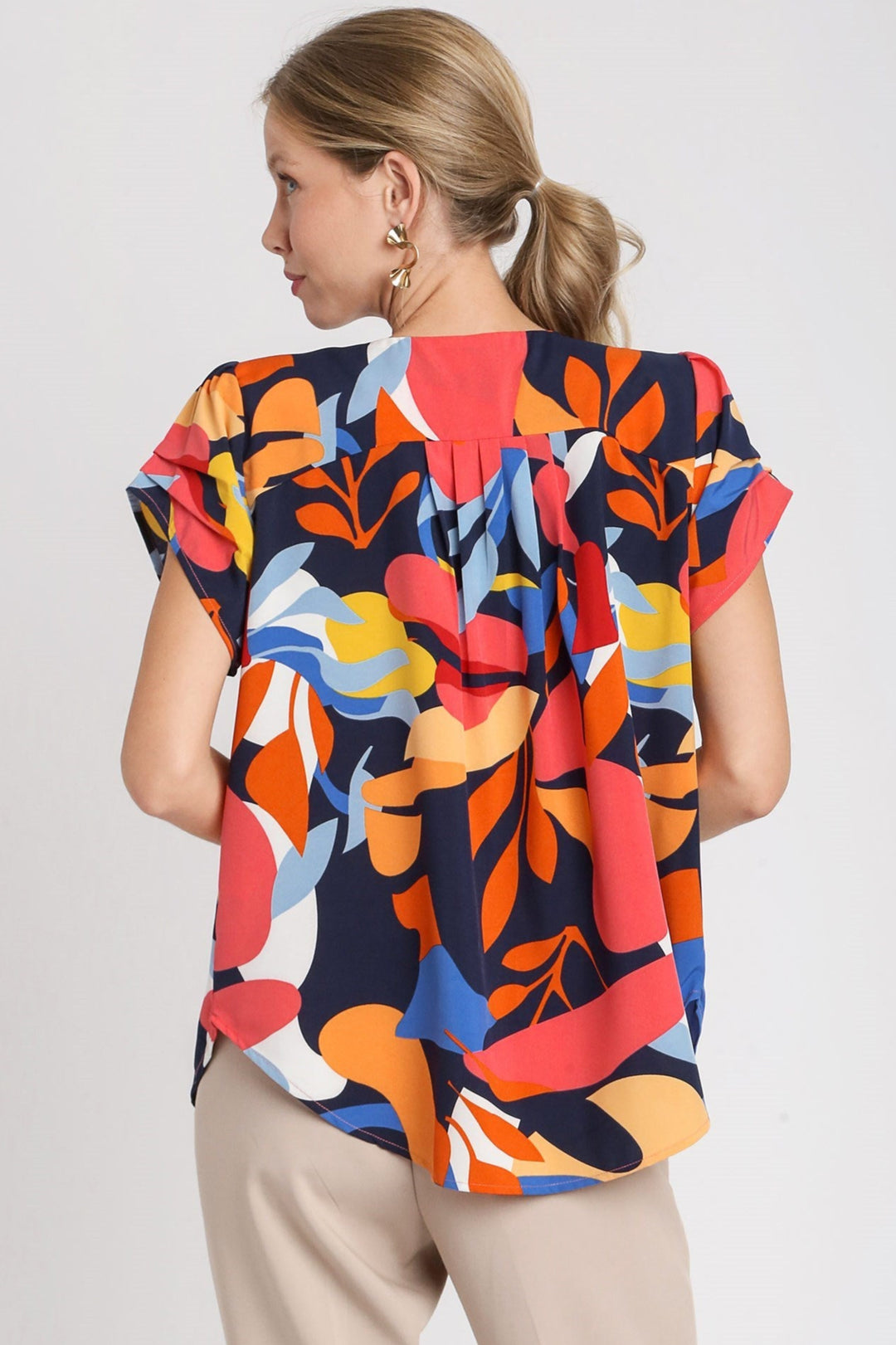 SHORT SLEEVE ABSTRACT PRINT HIGH/LOW TOP - NAVY MIX