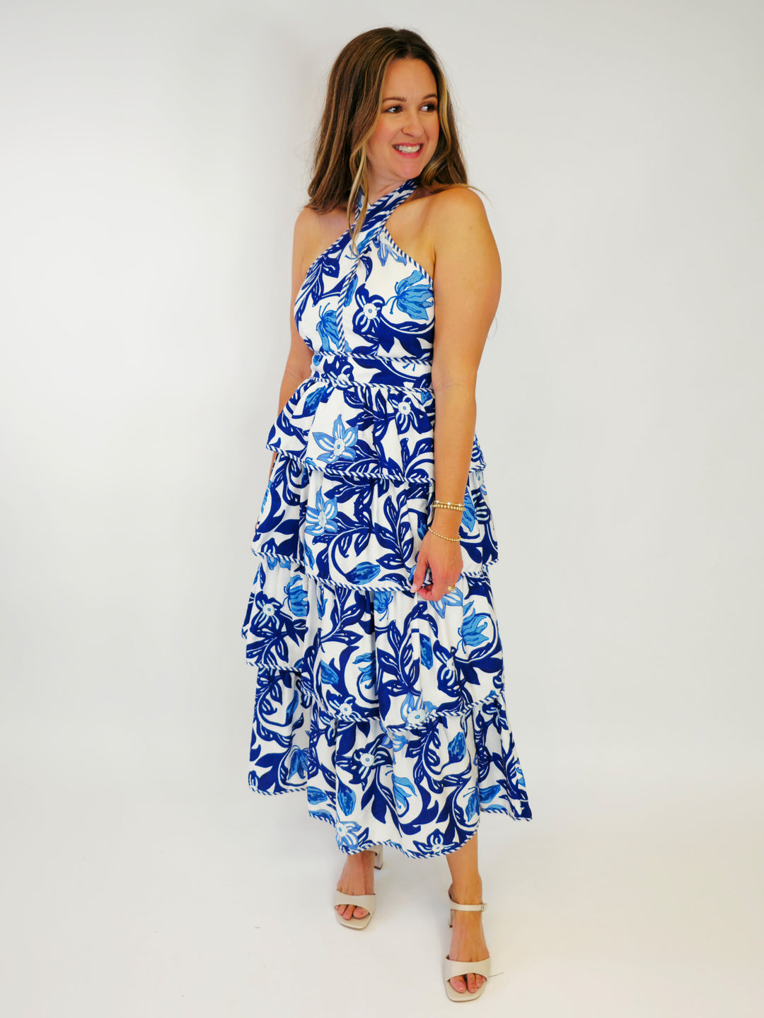 TIE HALTER MIDI DRESS - BLUE
