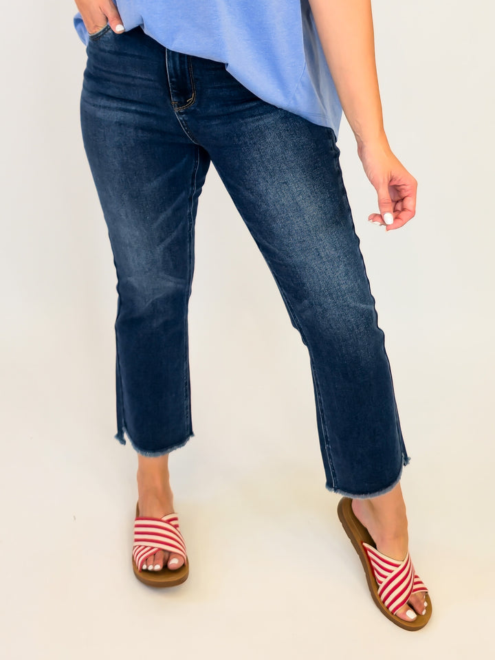 JUDY BLUE HIGH WAIST KICK FLARE JEANS - DARK - 26" INSEAM