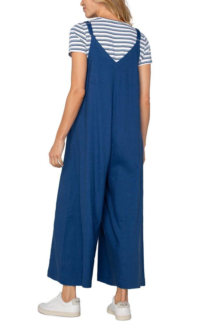 WIDE LEG CROP JUMPSUIT W/ADJUSTABLE STRAPS - GODDESS BLUE