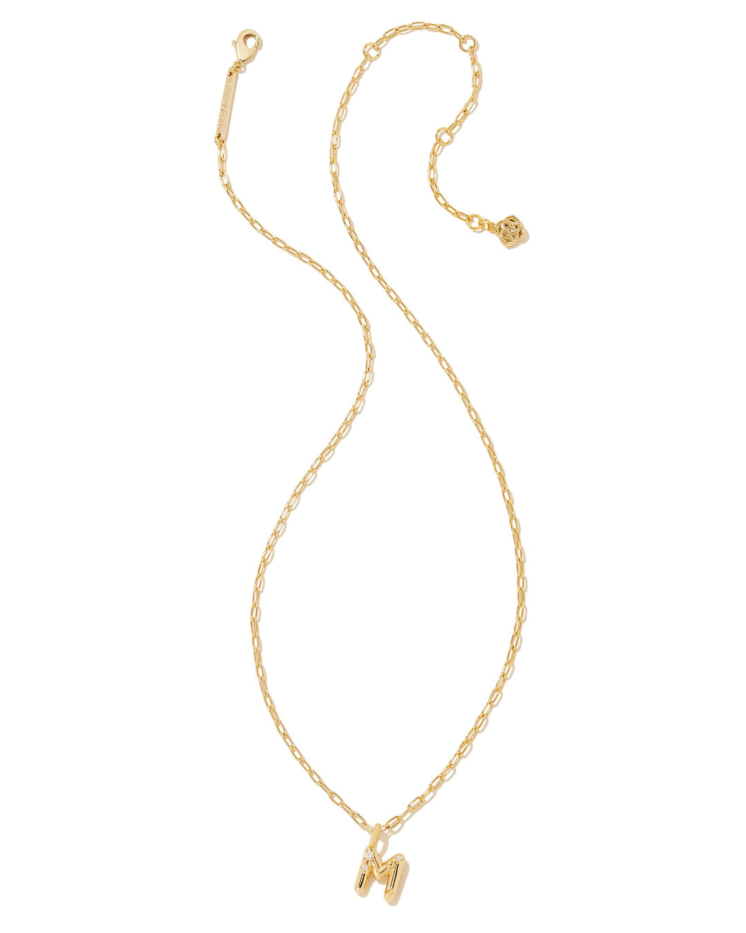 KENDRA SCOTT CRYSTAL LETTER M SHORT PENDANT INITIAL NECKLACE - GOLD WHITE CZ