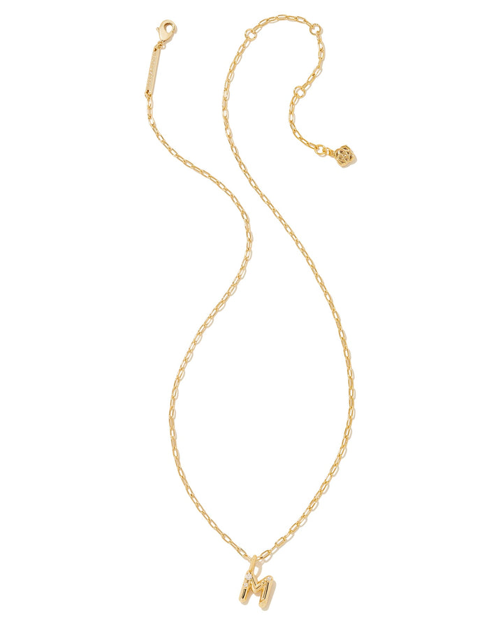 KENDRA SCOTT CRYSTAL LETTER M SHORT PENDANT INITIAL NECKLACE - GOLD WHITE CZ