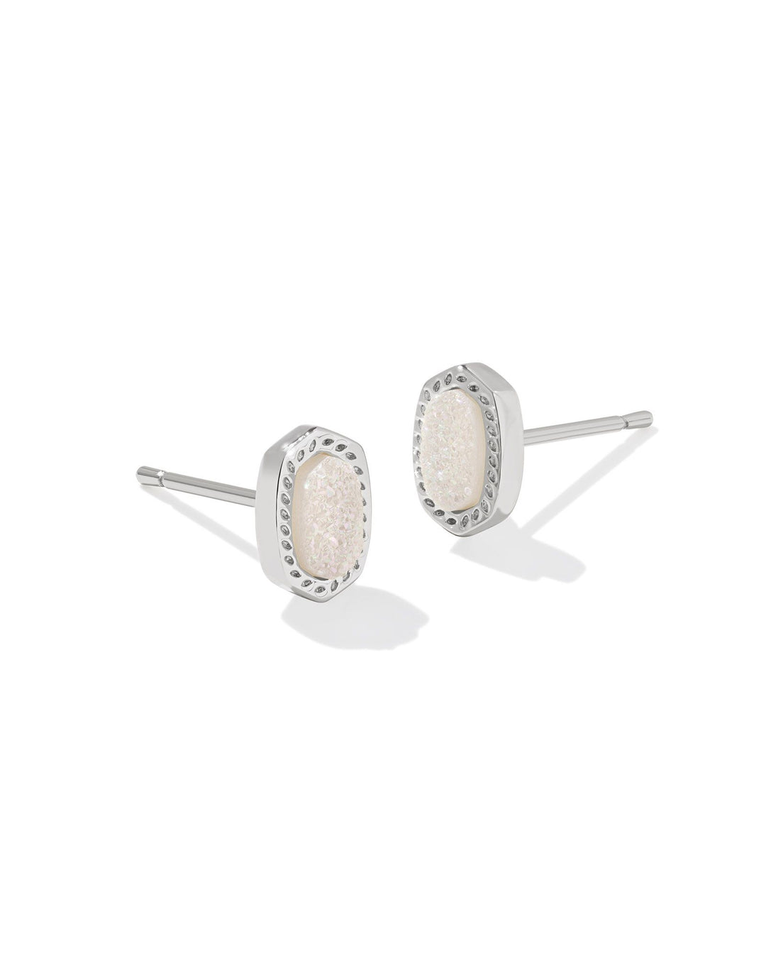KENDRA SCOTT MINI ELLIE STUD EARRINGS - SILVER IRIDESCENT DRUSY