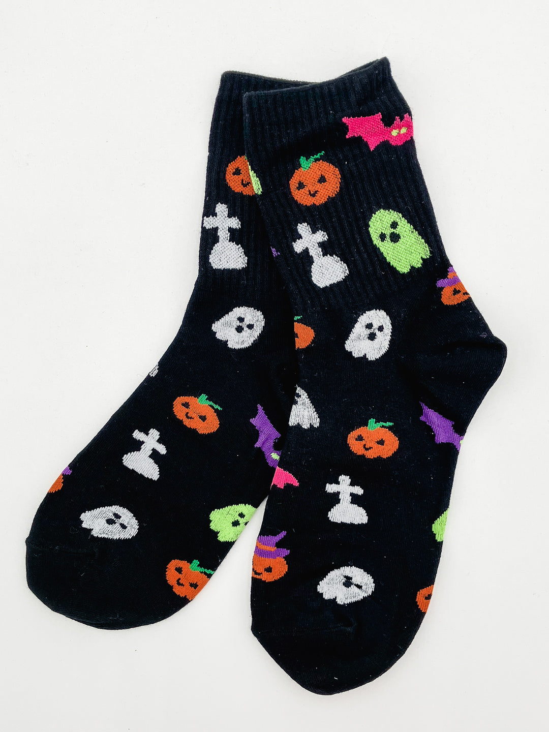 HALLOWEEN CREW SOCKS - BAT/PUMPKIN - BLACK