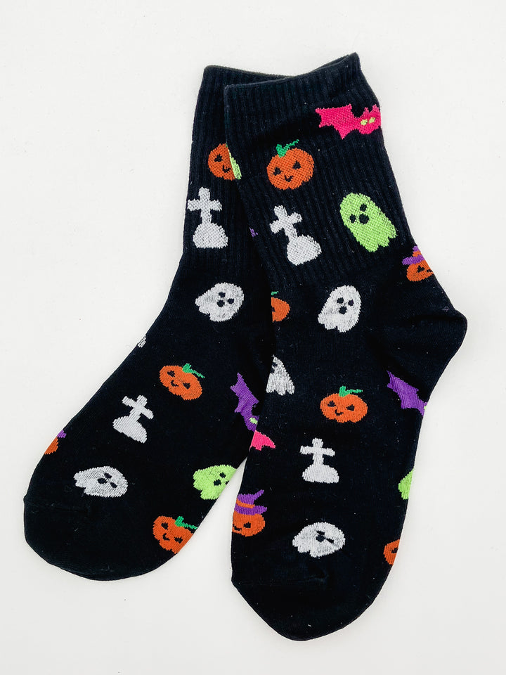 HALLOWEEN CREW SOCKS - BAT/PUMPKIN - BLACK