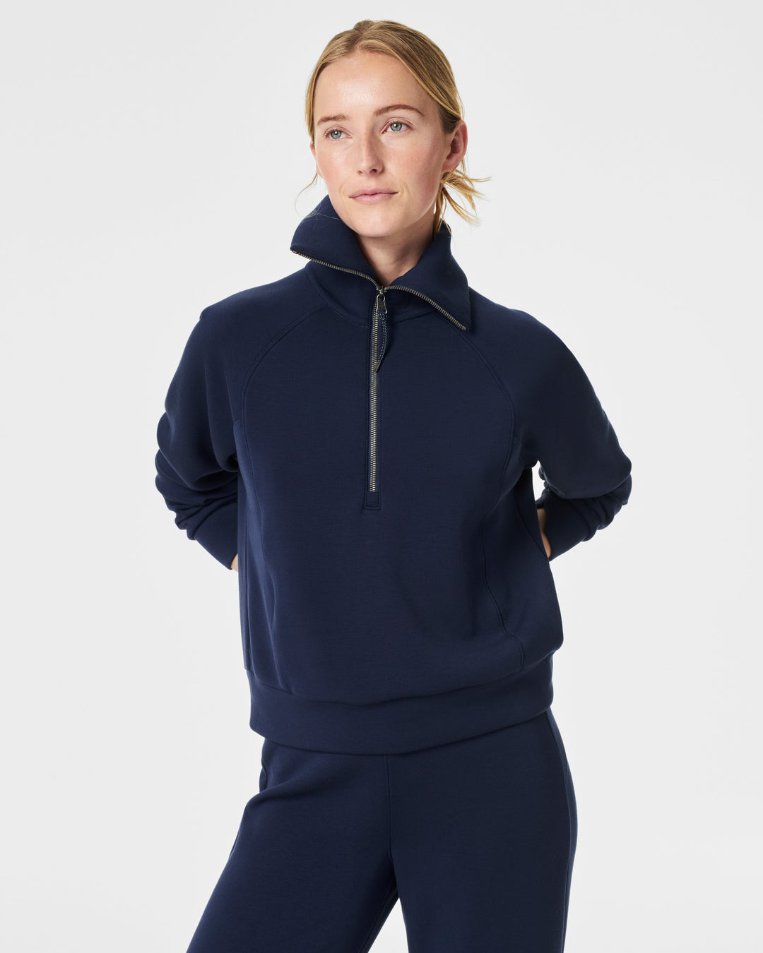 SPANX AIRESSENTIALS HALF ZIP SWEATSHIRT - TIMELESS NAVY