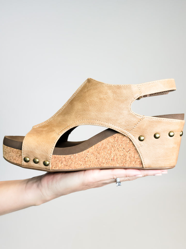 CORKY'S CARLEY WEDGE SANDAL - TAUPE SMOOTH