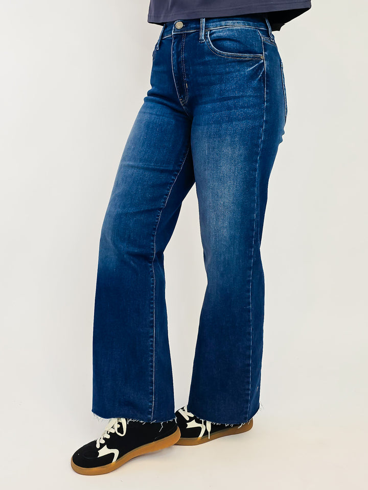 JBD HR SLIM PALAZZO W/SCISSOR CUT JEANS - DARK - 30" INSEAM