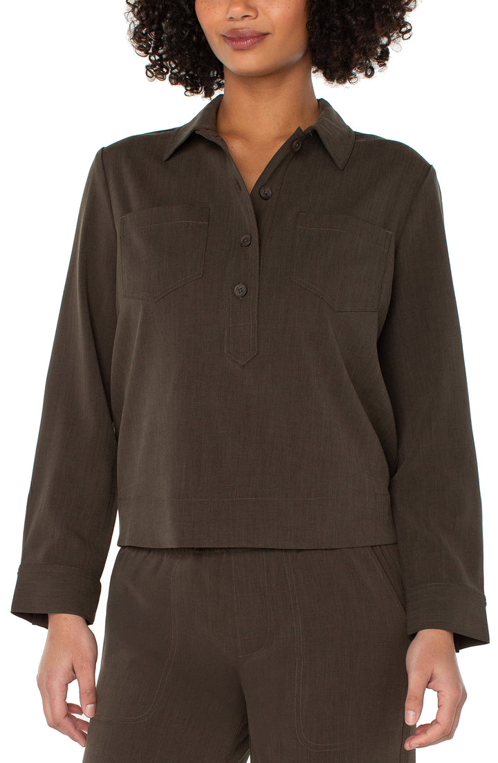 POPOVER SHIRT W/ELASTIC WAIST - BLACK OLIVE