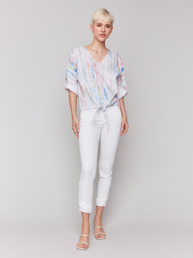 PRINTED 3/4 SLEEVE TOP - WATERCOLOR