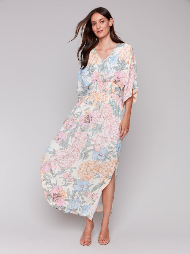DOLMAN SHORT SLEEVES MAXI DRESS W/SIDE SLITS - DAHLIA