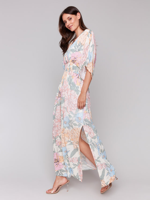 DOLMAN SHORT SLEEVES MAXI DRESS W/SIDE SLITS - DAHLIA