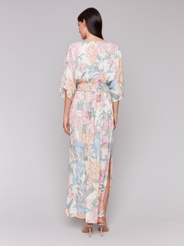 DOLMAN SHORT SLEEVES MAXI DRESS W/SIDE SLITS - DAHLIA