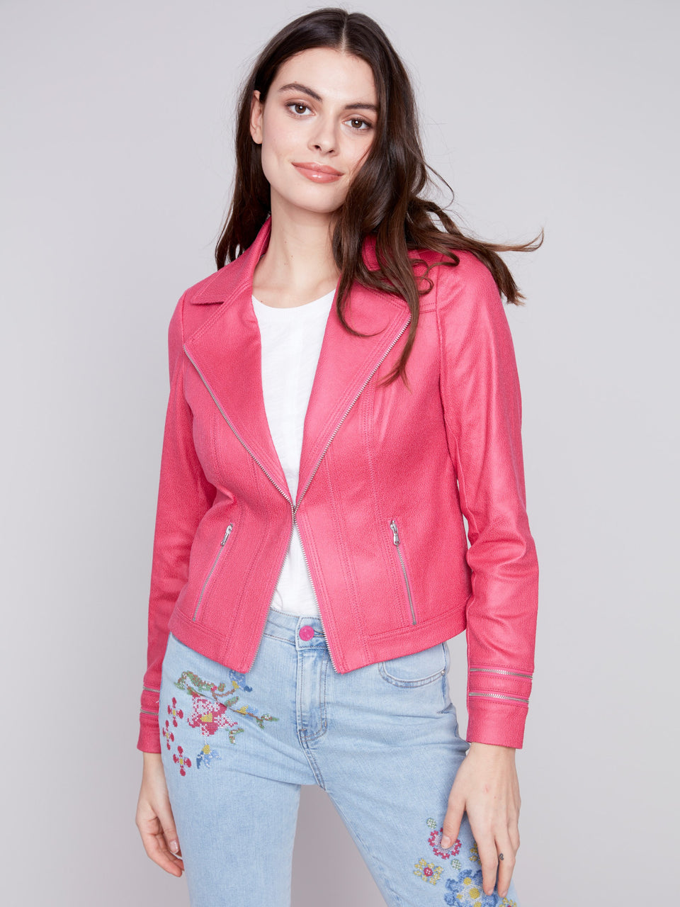 CROC FAUX LEATHER MOTTO JACKET - PUNCH