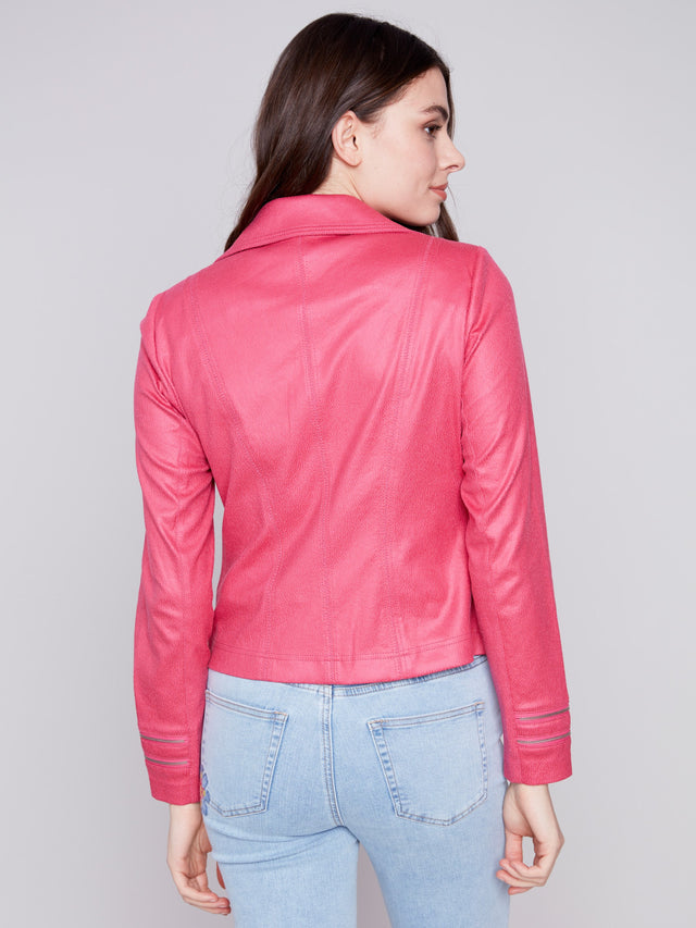 CROC FAUX LEATHER MOTTO JACKET - PUNCH