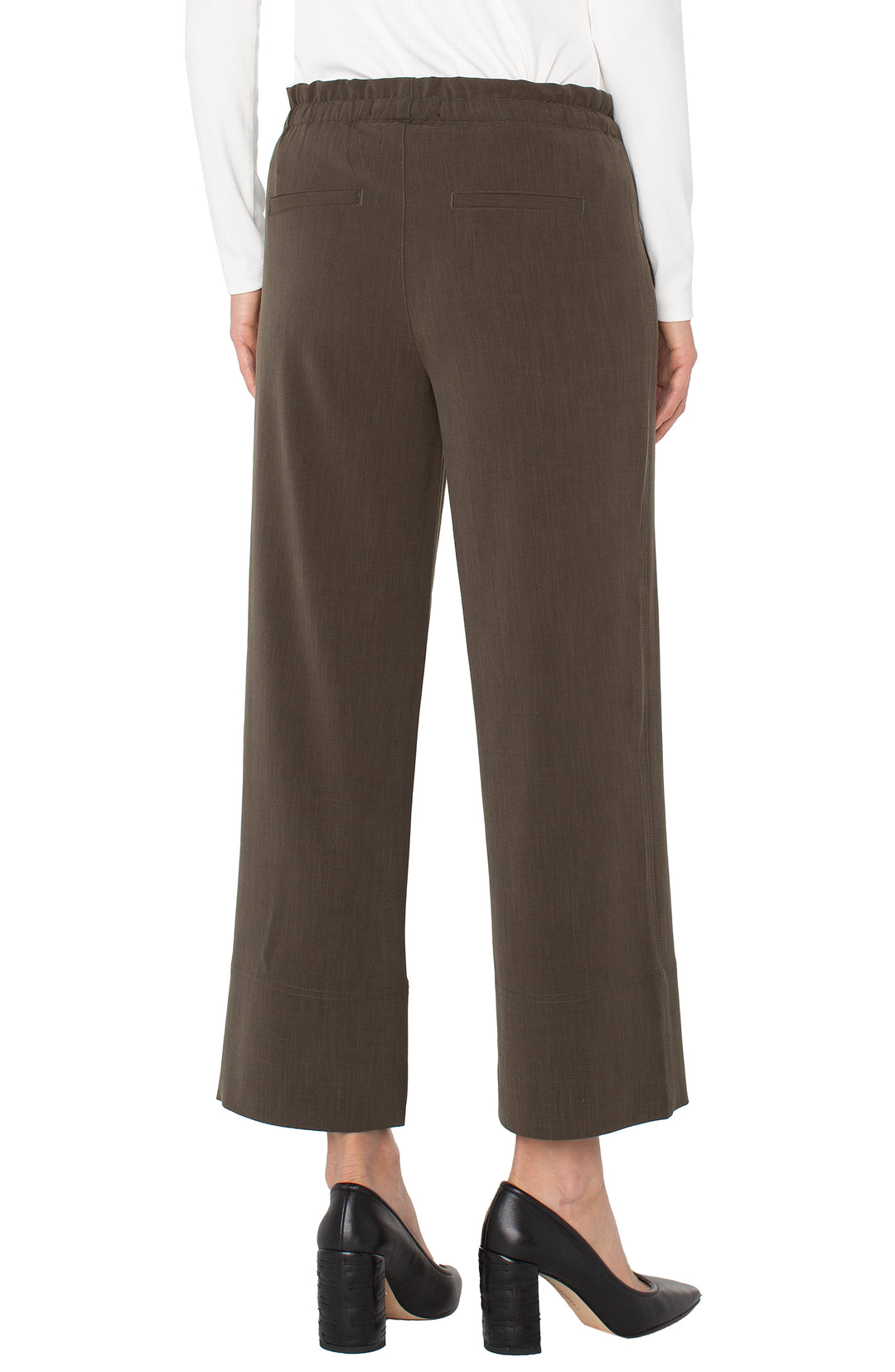 PULL ON TIE WAIST WIDE LEG ANGLE PANTS 26" INSEAM - BLACK OLIVE
