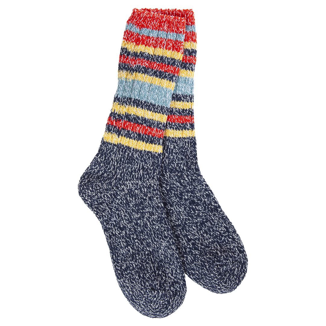 WORLD'S SOFTEST WEEKEND WRAGG CREW SOCK - INDIGO STRIPE
