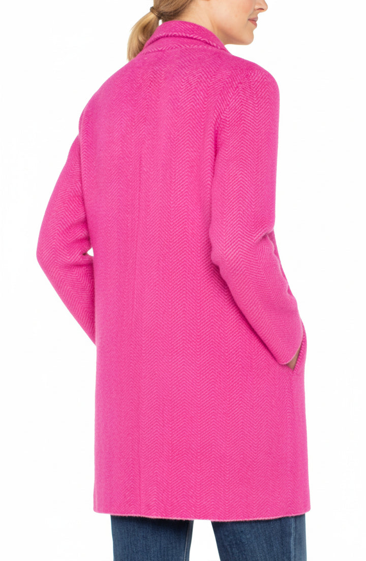 LONG SLEEVE OPEN FRONT SWEATER COAT - DEEP RASPBERRY PINK