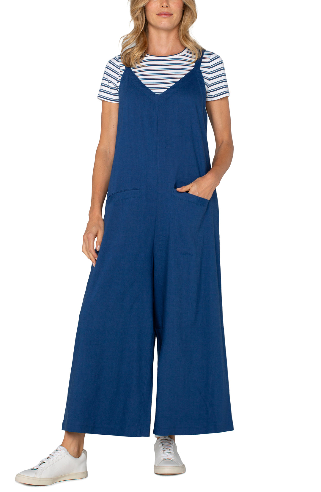 WIDE LEG CROP JUMPSUIT W/ADJUSTABLE STRAPS - GODDESS BLUE