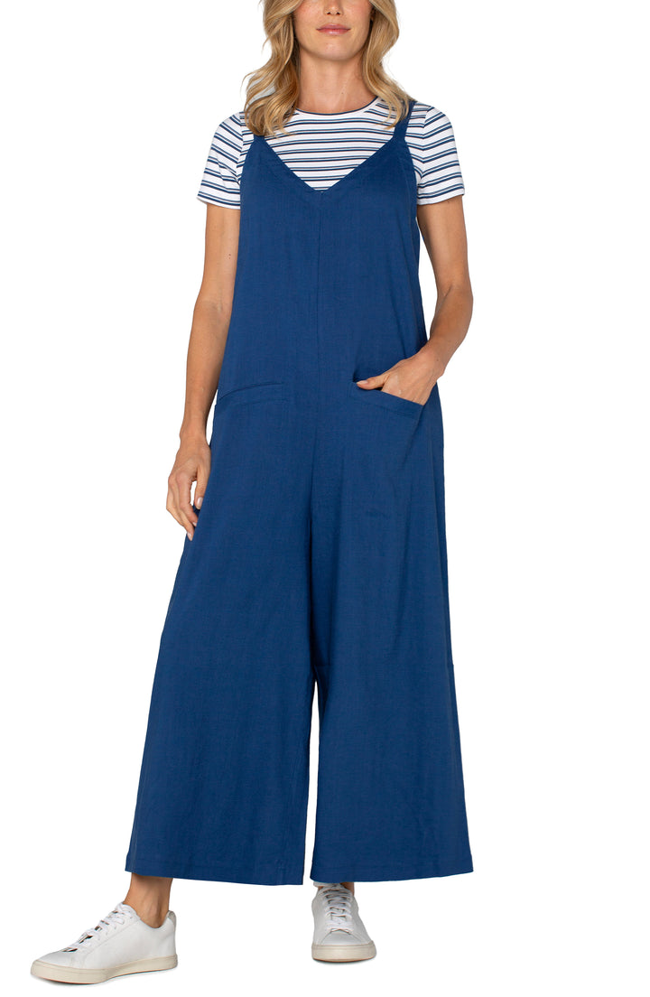 WIDE LEG CROP JUMPSUIT W/ADJUSTABLE STRAPS - GODDESS BLUE