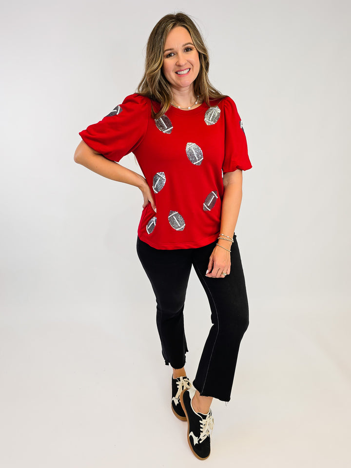 PUFF SHORT SLEEVE TINA FOOTBALL TOP - CRIMSON