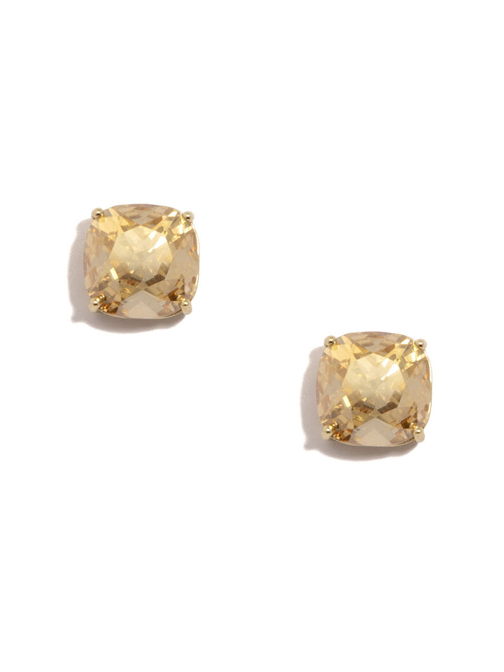 CRYSTAL STUD EARRING W/GOLD ACCENTS - CHAMPAGNE