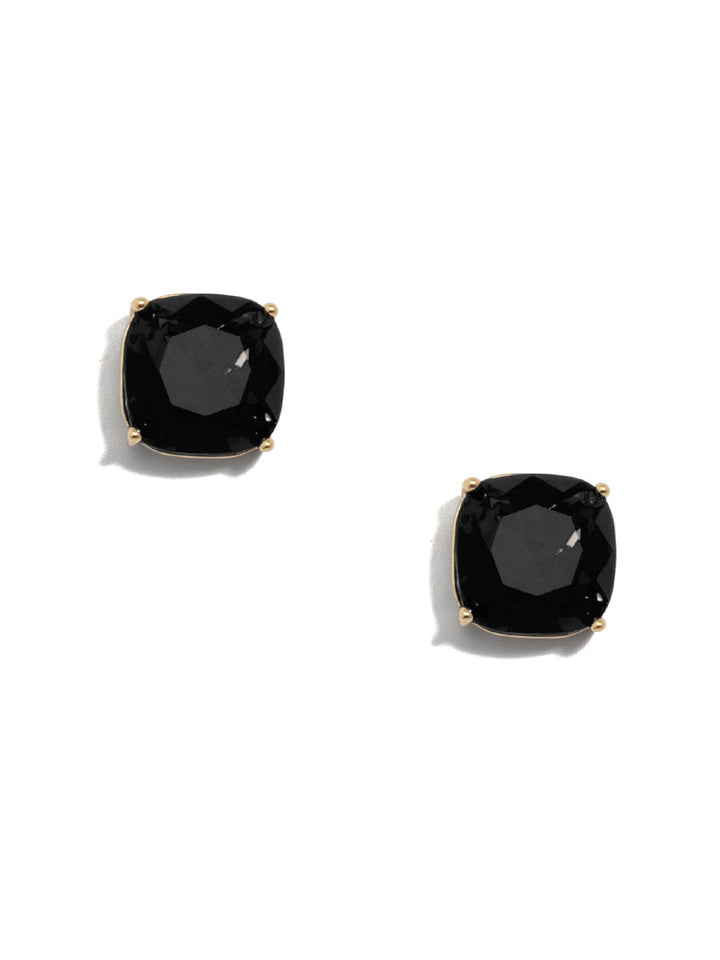 CRYSTAL STUD EARRING W/GOLD ACCENTS - JET