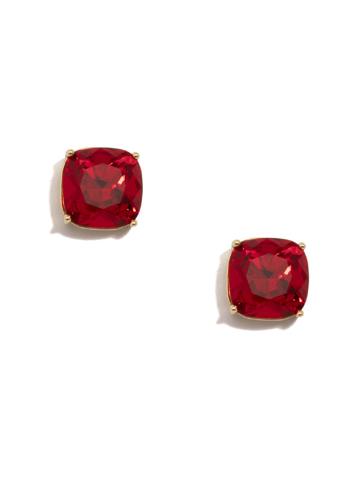 CRYSTAL STUD EARRING W/GOLD ACCENTS - RED