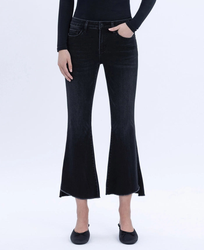 VERVET MID RISE SUPER SOFT CROP FLARE JEANS - BLACK - 27" INSEAM