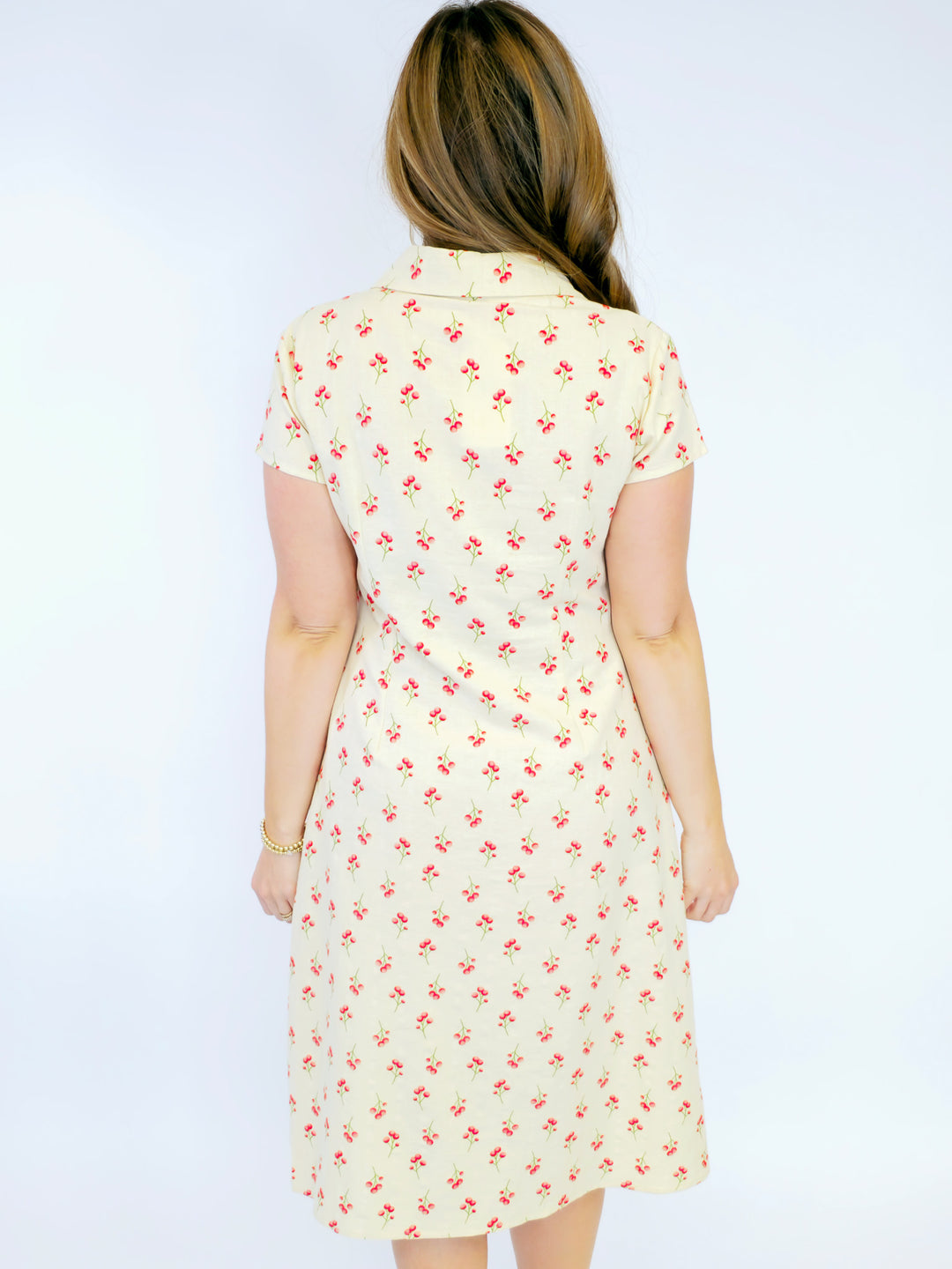 SWEET CHERRY COLLARED MIDI DRESS - CREAM