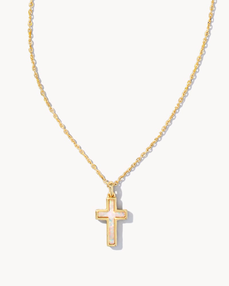KENDRA SCOTT CROSS PENDANT NECKLACE - GOLD WHITE OPAL
