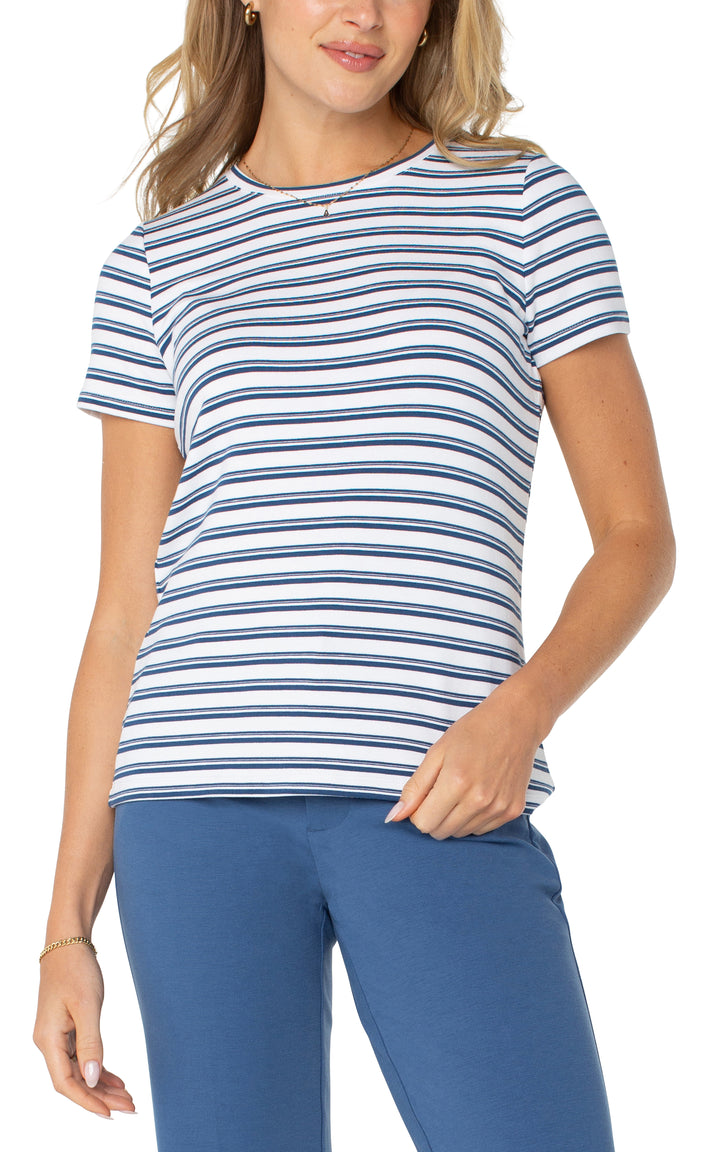 SHORT SLEEVE CREW NECK CLASSIC KNIT TEE - WHITE/INDIGO