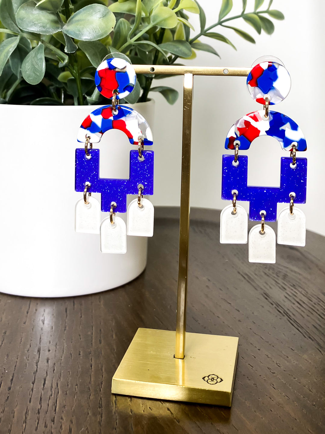 RED WHITE & BLUE MIX STATEMENT EARRINGS