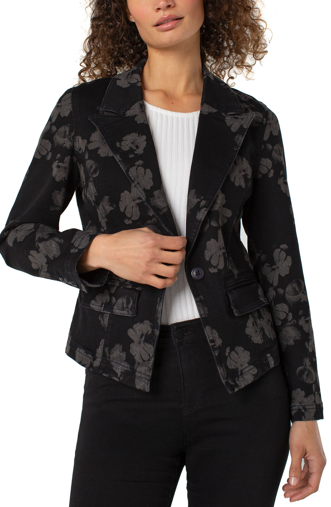NOTCH COLLAR ONE BUTTON BLAZER - ALL OVER FLORAL