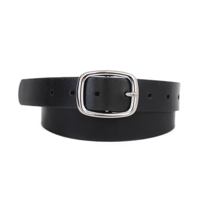 BASIC SILVER RECTANGLE BUCKLE LEATHER BELT