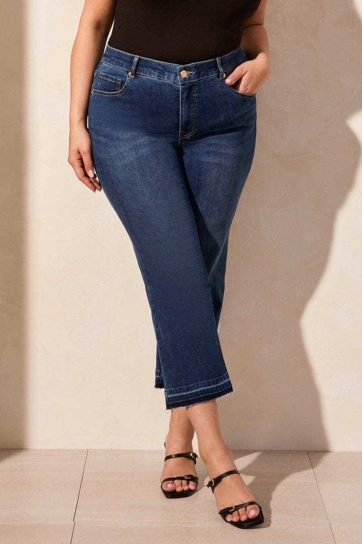 SOPHIA CURVY MICRO FLARE CROP JEANS - STORMY BLUE