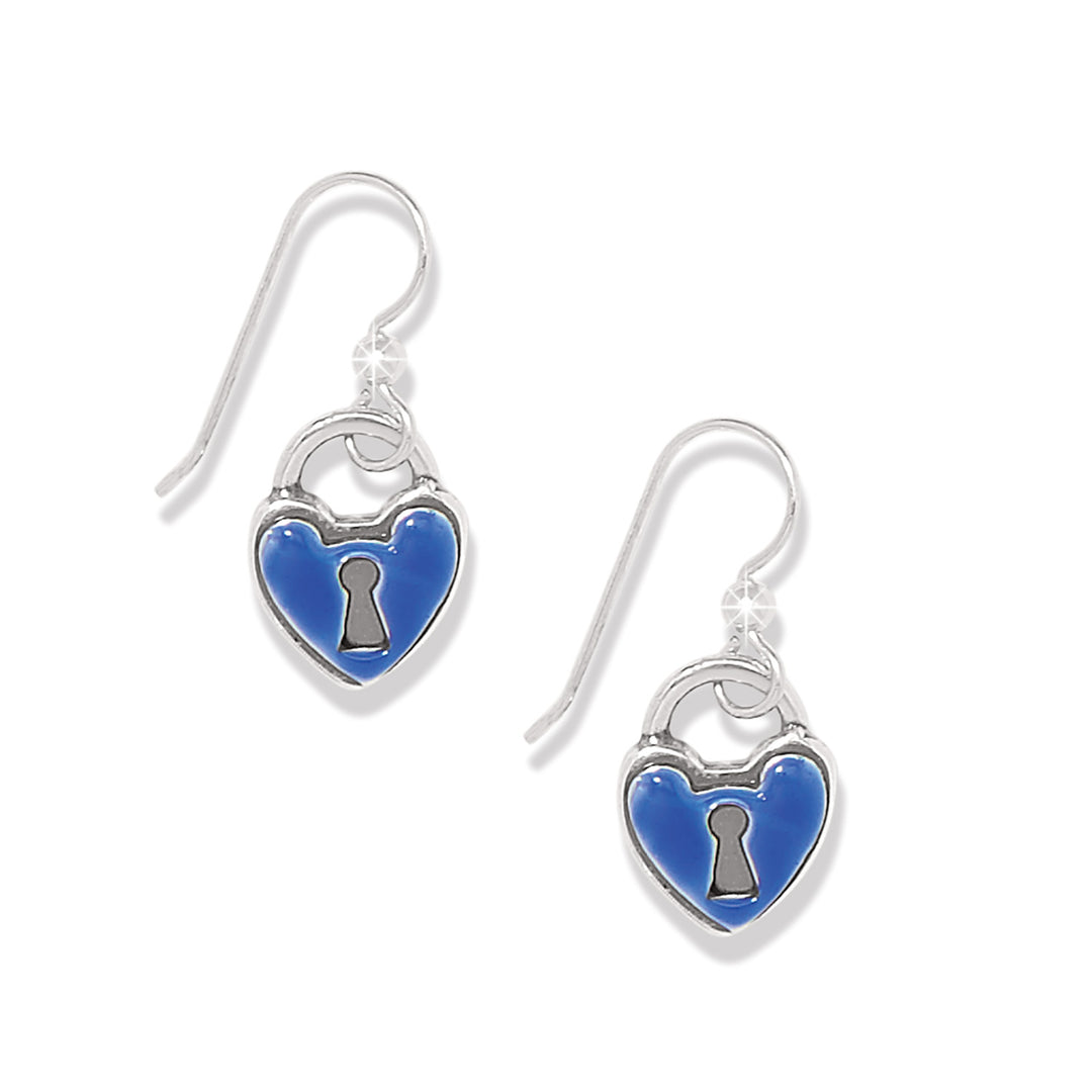One Heart Padlock French Wire Earrings - Silver-Blue