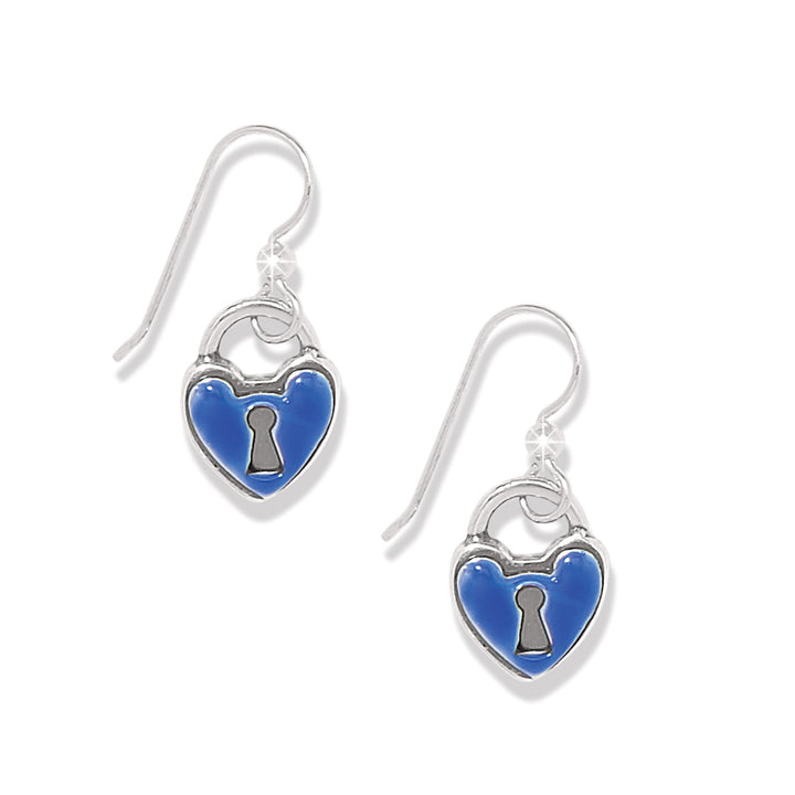 One Heart Padlock French Wire Earrings - Silver-Blue