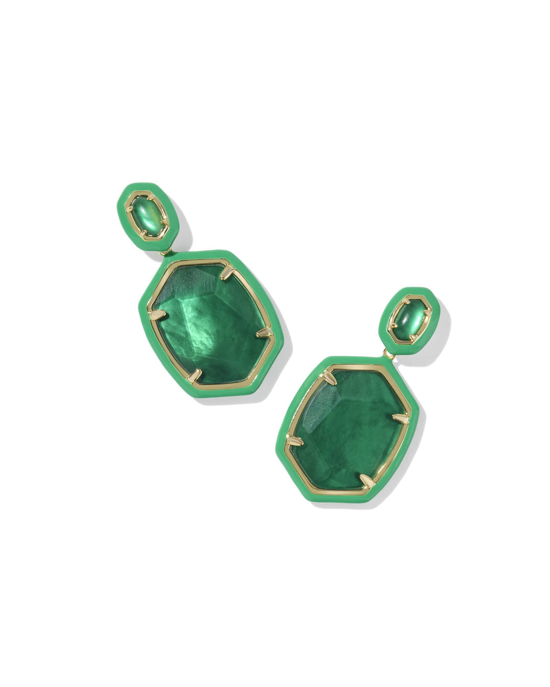 KENDRA SCOTT DAPHNE ENAMEL FRAME DROP EARRINGS - GOLD EMERALD ILLUSION