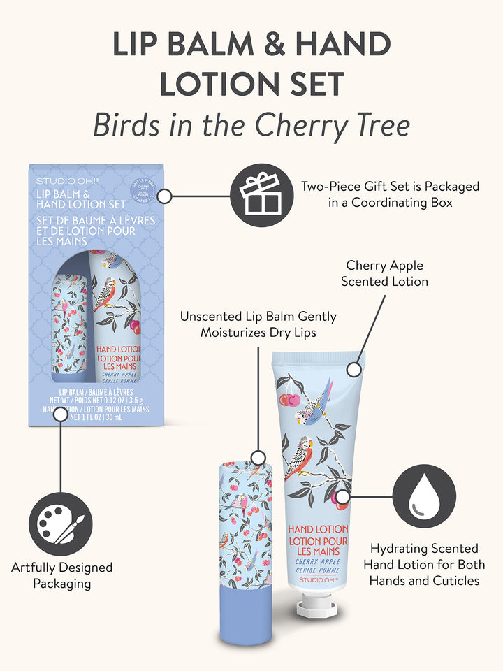 LIP BALM & HAND LOTION SET - BIRDS IN THE CHERRY TREE