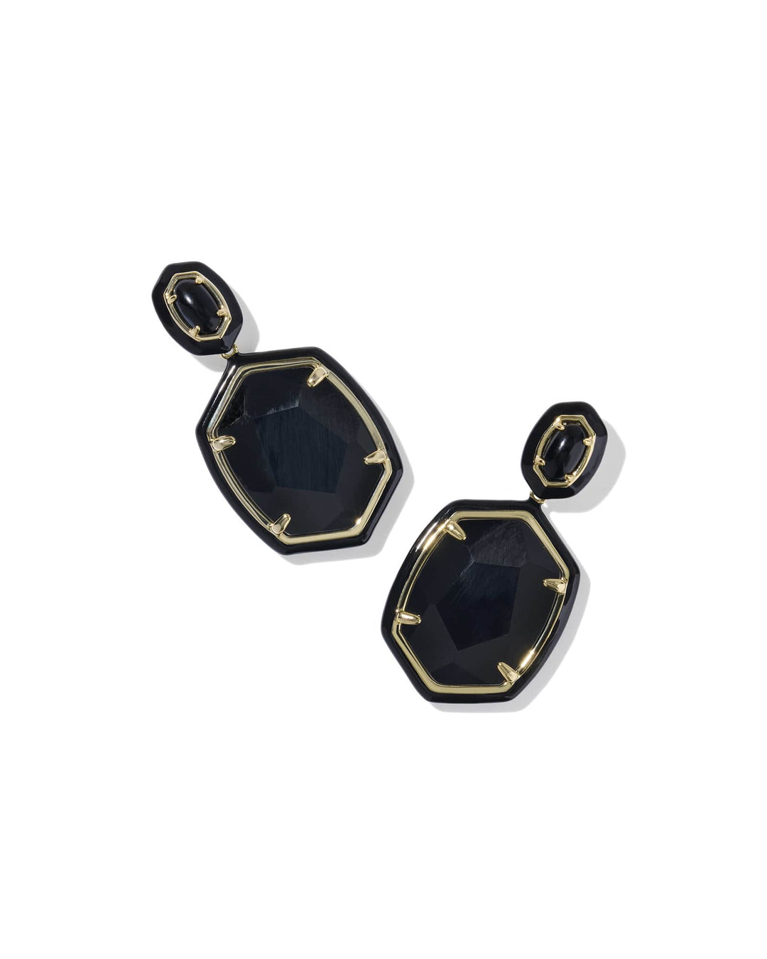 KENDRA SCOTT DAPHNE ENAMEL FRAME DROP EARRINGS - GOLD BLACK AGATE