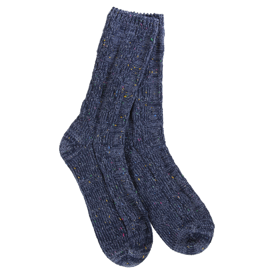 WORLD'S SOFTEST RAGG CABLE CREW SOCKS - DENIM CONFETTI