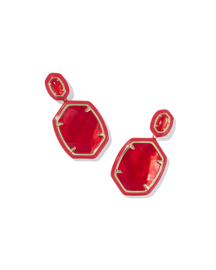 KENDRA SCOTT DAPHNE ENAMEL FRAME DROP EARRINGS - GOLD RED ILLUSION